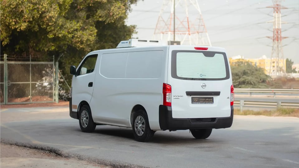 Used 2021 Nissan Urvan Standard Roof in White – Left Back Diagonal (45°) View for Sale at First Choice Cars Dubai Sharjah