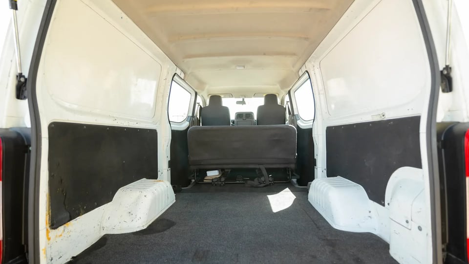 Used 2022 Nissan Urvan Standard Roof in White – Delivery Box Rear Opening View for Sale at First Choice Cars Dubai Sharjah