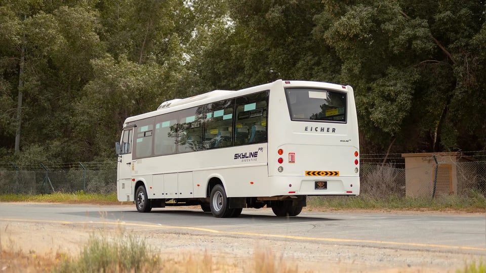 Used 2022 Eicher Skyline Pro in White – Left Back Diagonal (45°) View for Sale at First Choice Cars Dubai Sharjah