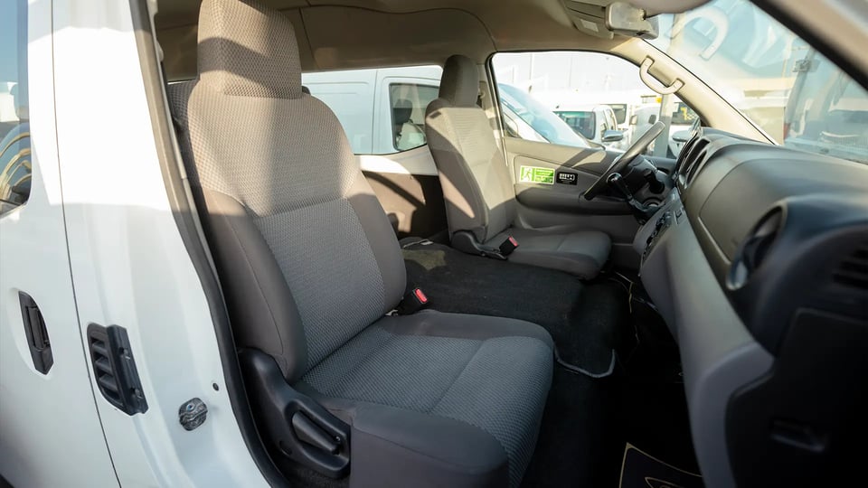 Used 2019 Nissan Urvan High Roof in White – Rear Passenger Side Cabin View for Sale at First Choice Cars Dubai Sharjah