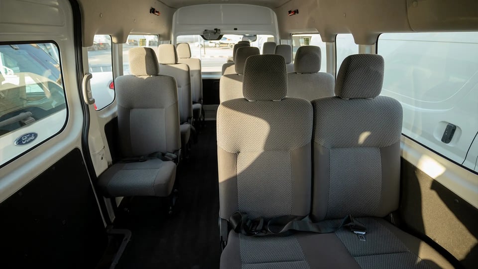 Used 2019 Nissan Urvan High Roof in White – Rear Seat View for Sale at First Choice Cars Dubai Sharjah