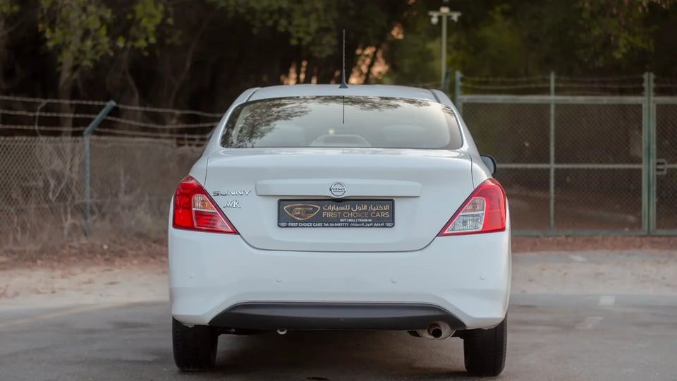 Used 2023 Nissan Sunny SV in White – Back/Rear View for Sale at First Choice Cars Dubai Sharjah