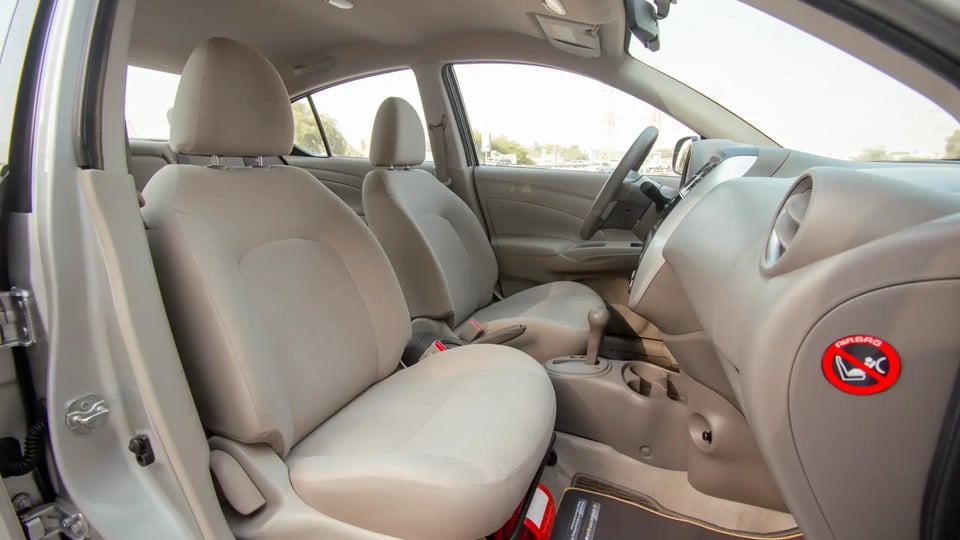 Used 2022 Nissan Sunny SV in Silver – Front Passenger Side Cabin View for Sale at First Choice Cars Dubai Sharjah