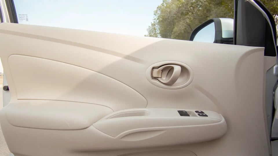 Used 2022 Nissan Sunny SV in Silver – Driver Door Panel Full View for Sale at First Choice Cars Dubai Sharjah