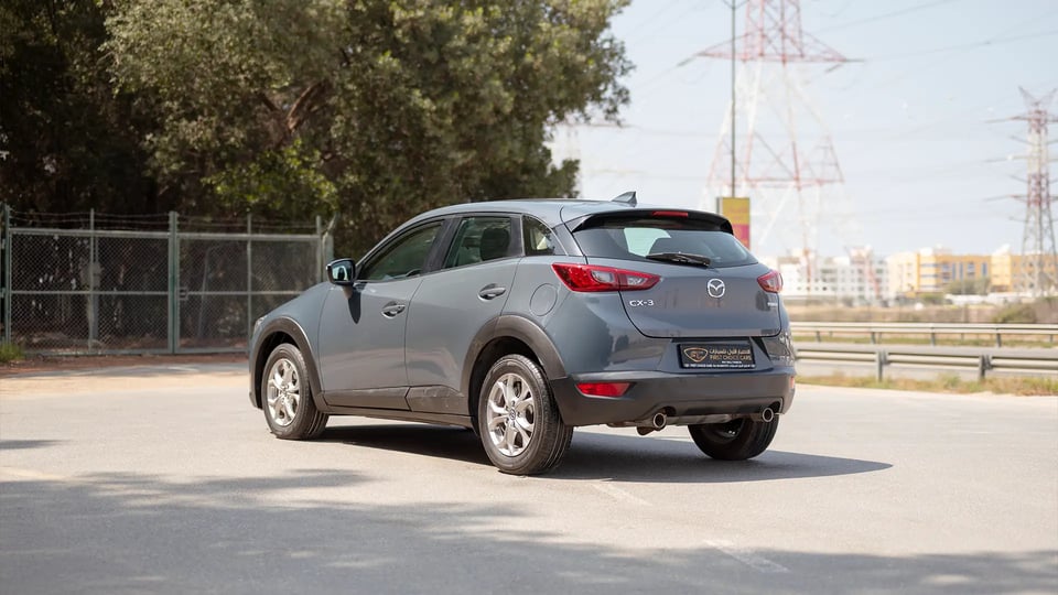 Used 2023 Mazda CX-3 GS in Grey – Left Back Diagonal (45°) View for Sale at First Choice Cars Dubai Sharjah