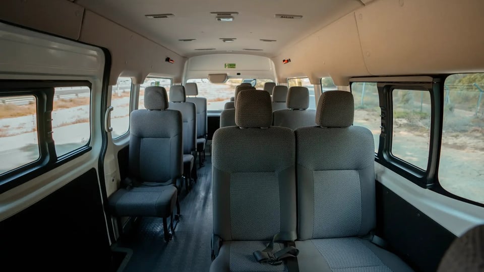 Used 2021 Nissan Urvan High Roof in White – Rear Seat View for Sale at First Choice Cars Dubai Sharjah