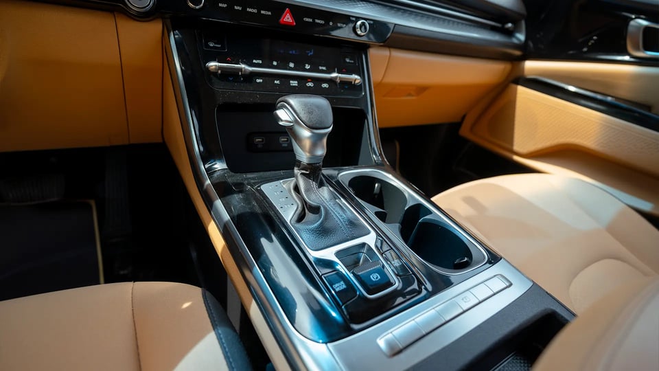 Used 2022 Kia Carnival LX in White – Center Console & Gear Shifter for Sale at First Choice Cars Dubai Sharjah