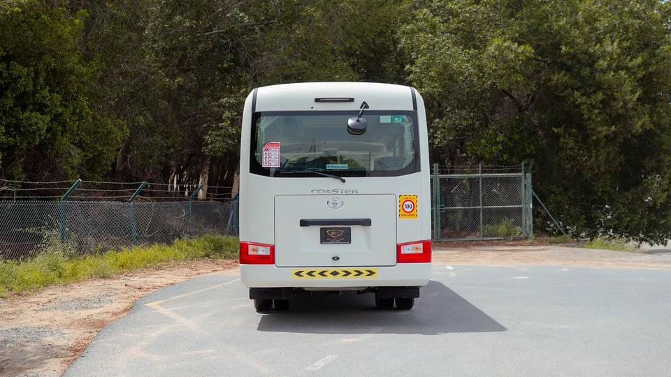 Used 2022 Toyota Coaster High Roof in White – Back/Rear View for Sale at First Choice Cars Dubai Sharjah