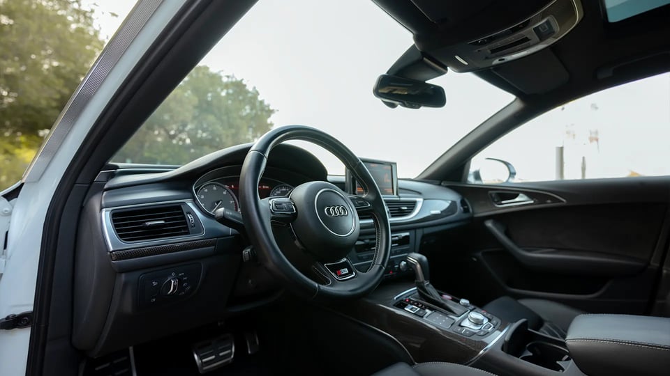 Used 2016 Audi S6 TFSI Quattro in White – Driver Side Dashboard & Steering View for Sale at First Choice Cars Dubai Sharjah