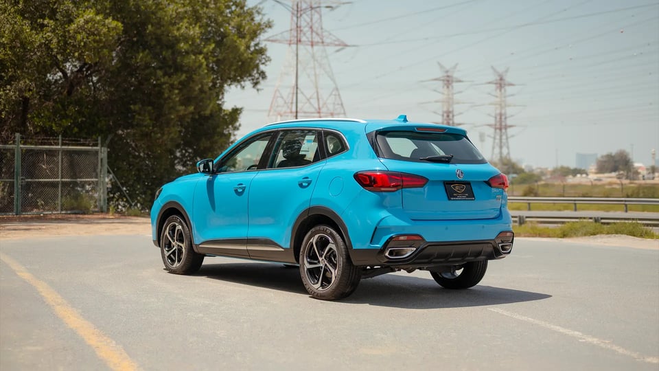 Used 2024 MG HS 30T in Blue – Left Back Diagonal (45°) View for Sale at First Choice Cars Dubai Sharjah