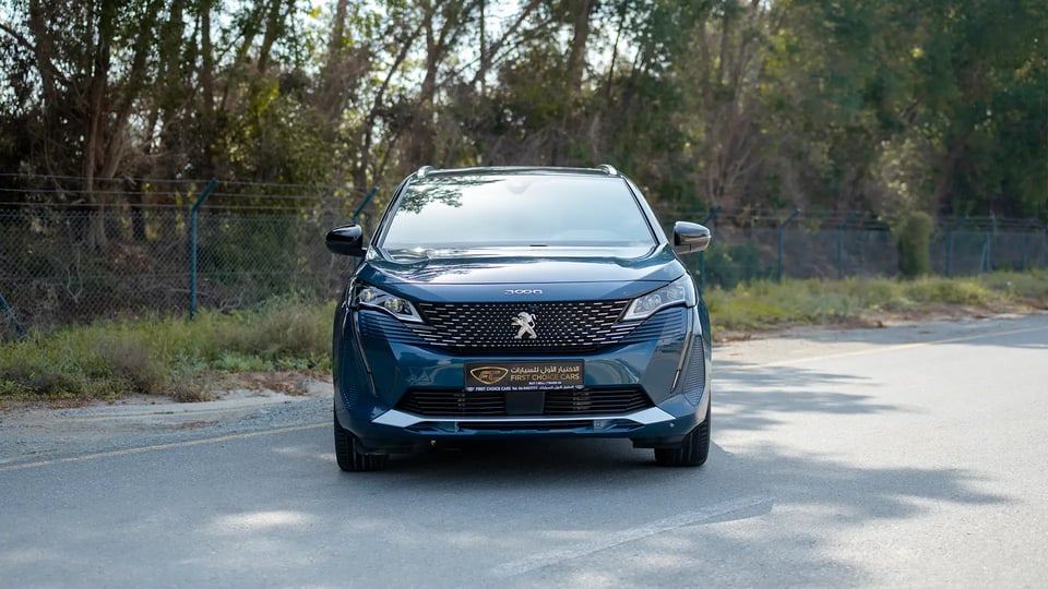 Used 2022 Peugeot 3008 Hybrid 4 GT in Blue – Front View for Sale at First Choice Cars Dubai Sharjah