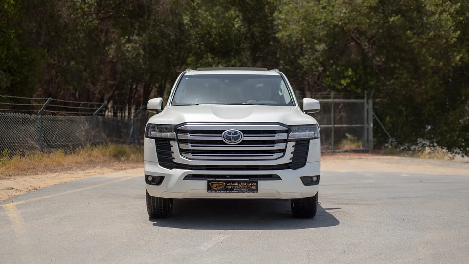 Used 2024 Toyota Land Cruiser GXR in White – Front View for Sale at First Choice Cars Dubai Sharjah