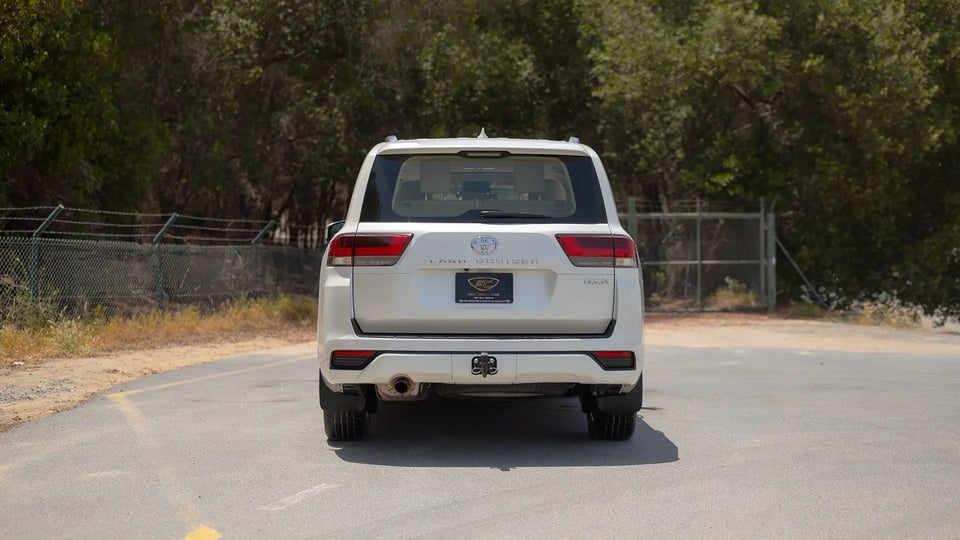 Used 2024 Toyota Land Cruiser GXR in White – Back/Rear View for Sale at First Choice Cars Dubai Sharjah
