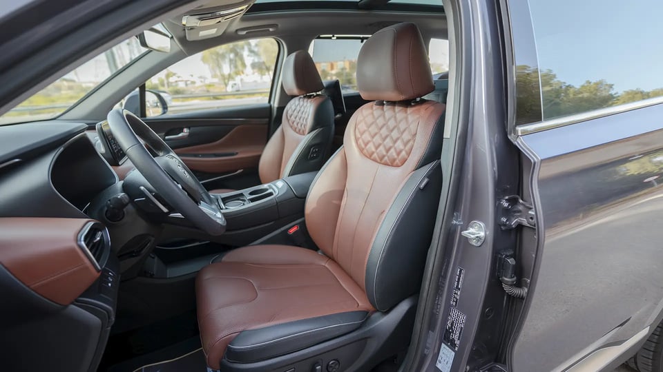 Used 2023 Hyundai Santa Fe Premium Plus in Grey – Front Driver Side Cabin View for Sale at First Choice Cars Dubai Sharjah
