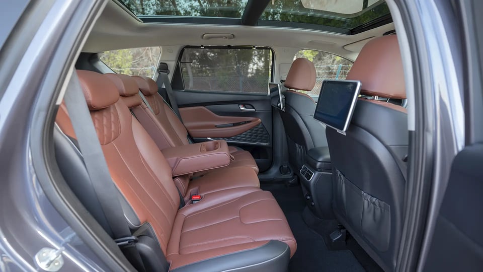 Used 2023 Hyundai Santa Fe Premium Plus in Grey – Rear Passenger Side Cabin View for Sale at First Choice Cars Dubai Sharjah