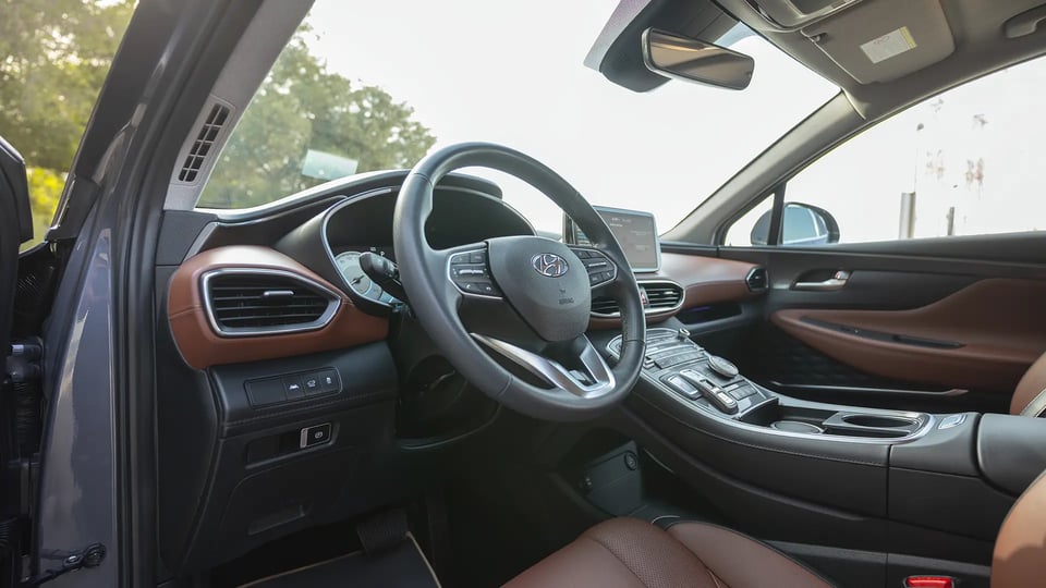 Used 2023 Hyundai Santa Fe Premium Plus in Grey – Driver Side Dashboard & Steering View for Sale at First Choice Cars Dubai Sharjah