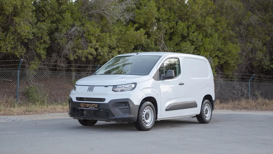 Used 2025 Fiat Doblo Cargo in White – Left Front Diagonal (45°) View for Sale at First Choice Cars Dubai Sharjah