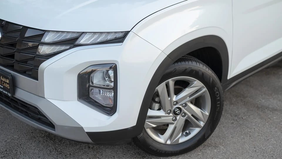 Used 2025 Hyundai Creta Smart in White – Headlight Close-up for Sale at First Choice Cars Dubai Sharjah