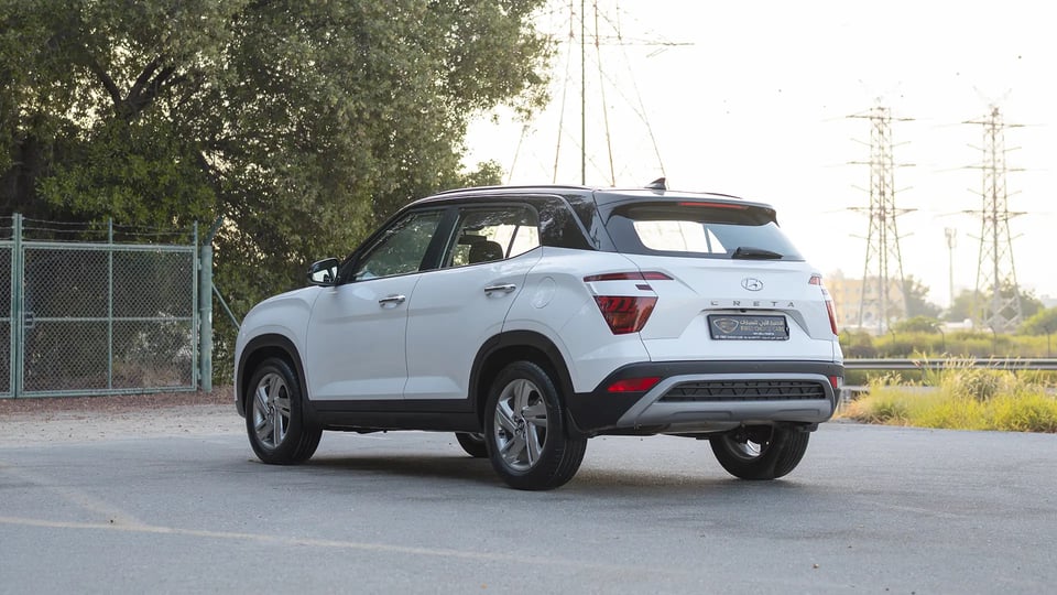 Used 2025 Hyundai Creta Smart in White – Left Back Diagonal (45°) View for Sale at First Choice Cars Dubai Sharjah
