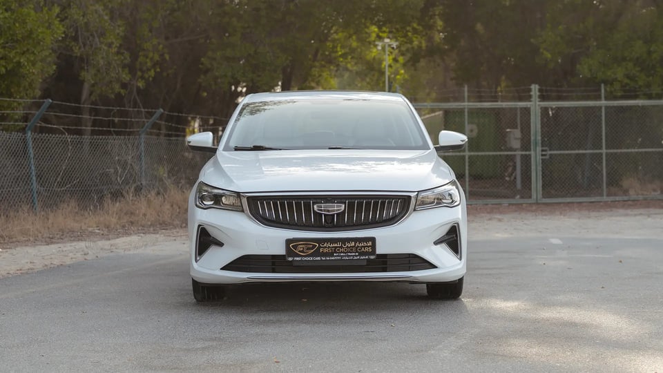 Used 2025 Geely Emgrand GF in White – Front View for Sale at First Choice Cars Dubai Sharjah