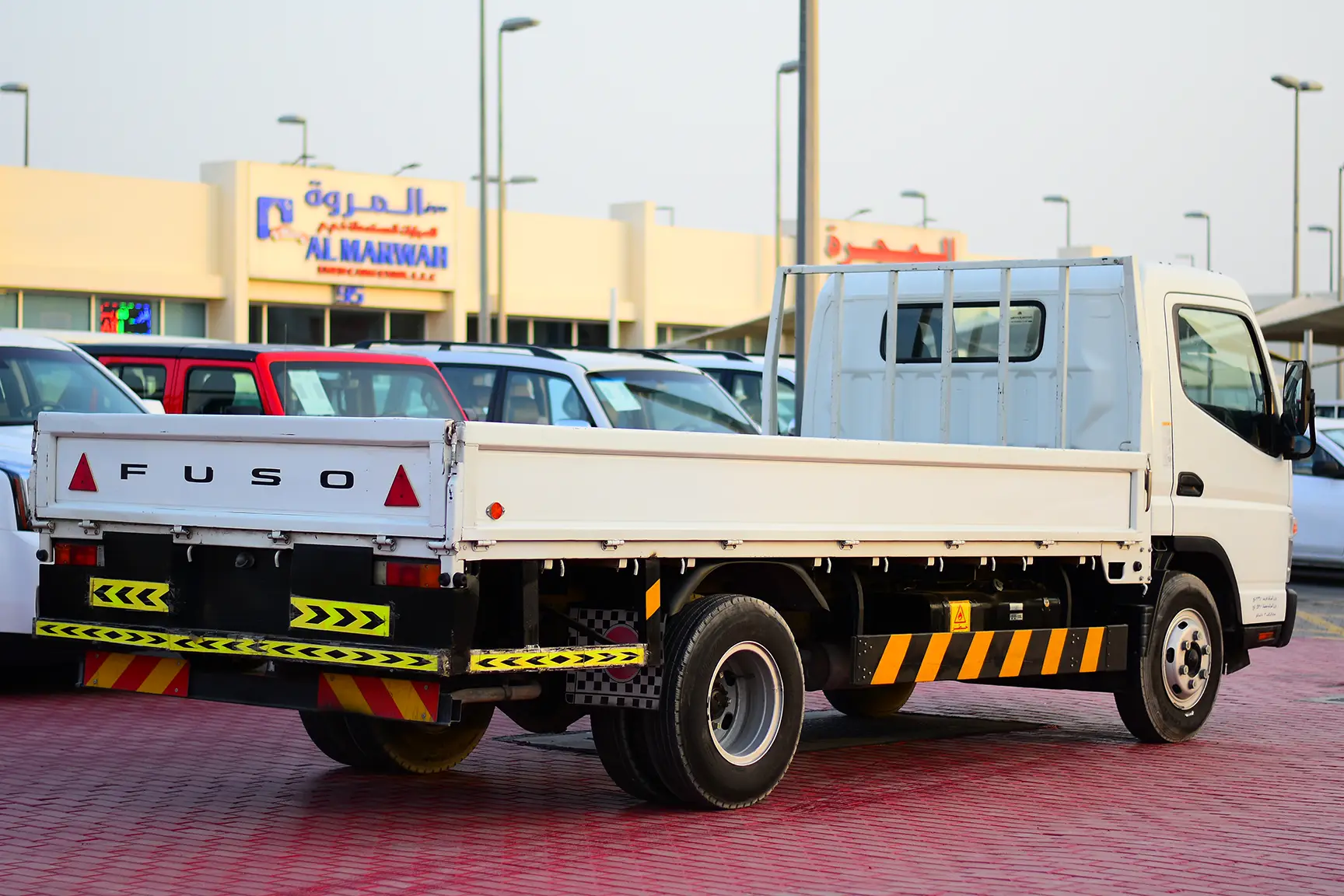 Used 2017 Mitsubishi Canter Cargo Body White – Right Back Diagonal (45°) View at First Choice Cars Sharjah