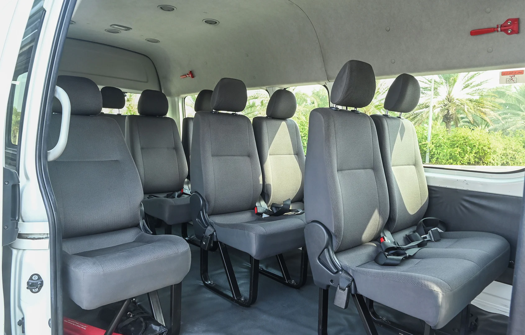 Used 2018 Toyota Hiace GLX - High Roof White – Rear Passenger Side Cabin View at First Choice Cars Sharjah