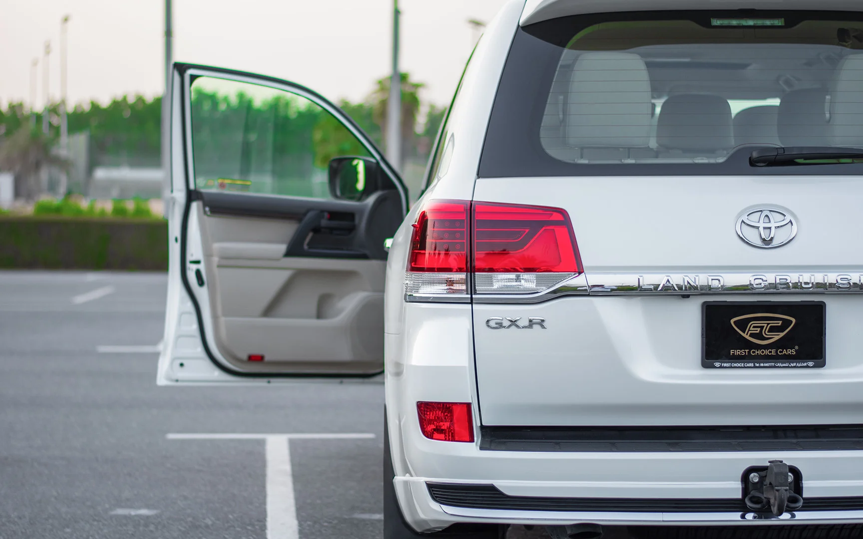 Used 2021 Toyota Land Cruiser GXR White – Taillight Close-up at First Choice Cars Sharjah