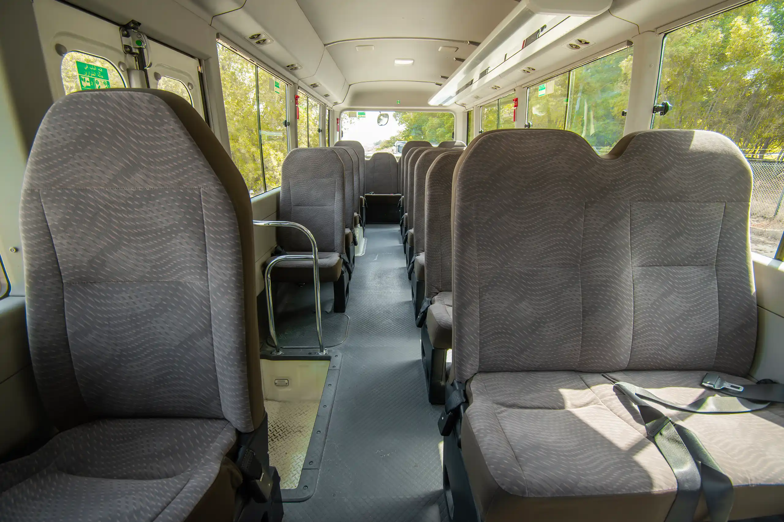 Used 2020 Toyota Coaster 22 STR Lwb 2.7L Petrol White – Rear Seat View at First Choice Cars Sharjah