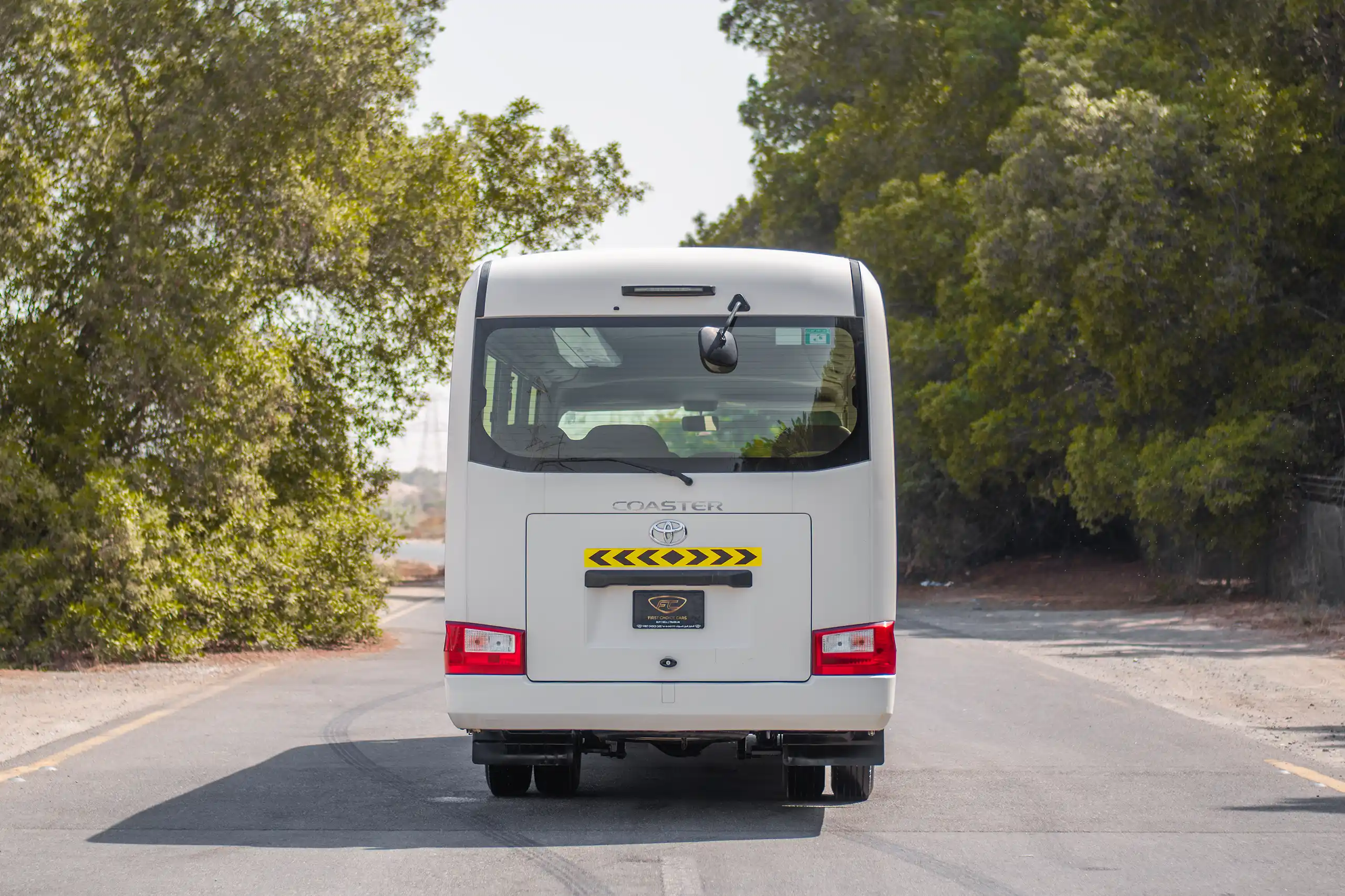Used 2020 Toyota Coaster Bus White – Back/Rear View at First Choice Cars Sharjah