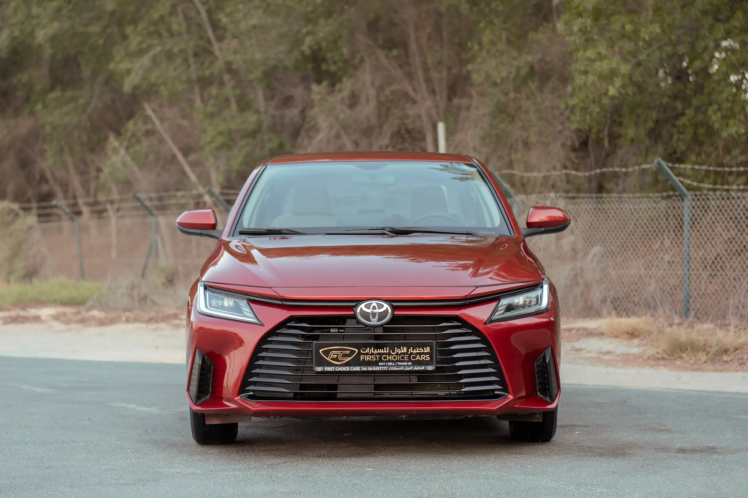 Used 2023 Toyota Yaris E Red – Front View at First Choice Cars Sharjah