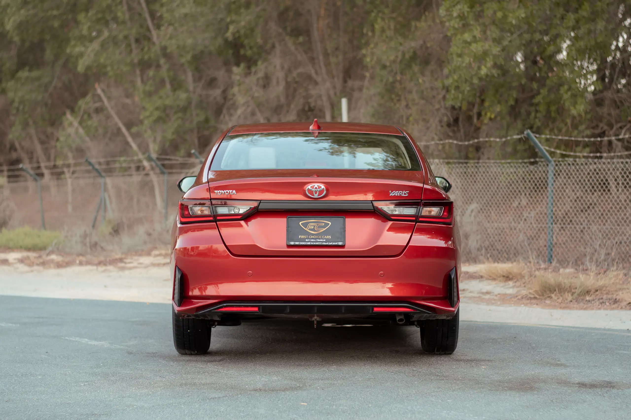 Used 2023 Toyota Yaris E Red – Back/Rear View at First Choice Cars Sharjah