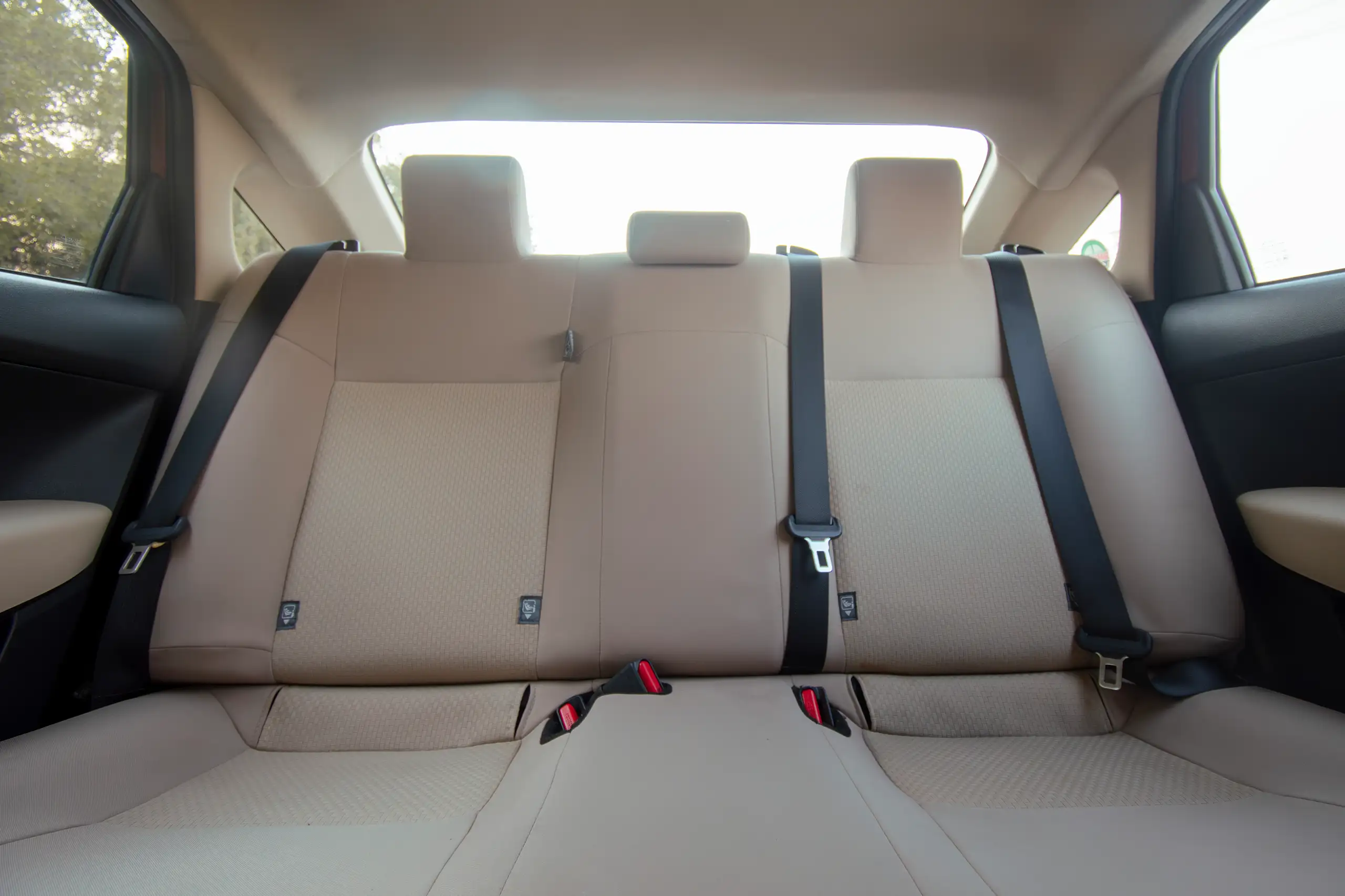 Used 2023 Toyota Yaris E Red – Rear Seat View at First Choice Cars Sharjah