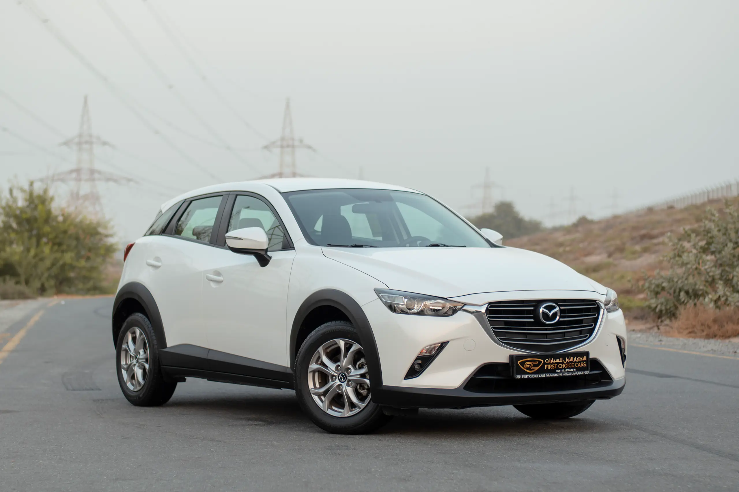 Used 2023 Mazda CX-3 Gs White – Right Front Diagonal (45°) View at First Choice Cars Sharjah