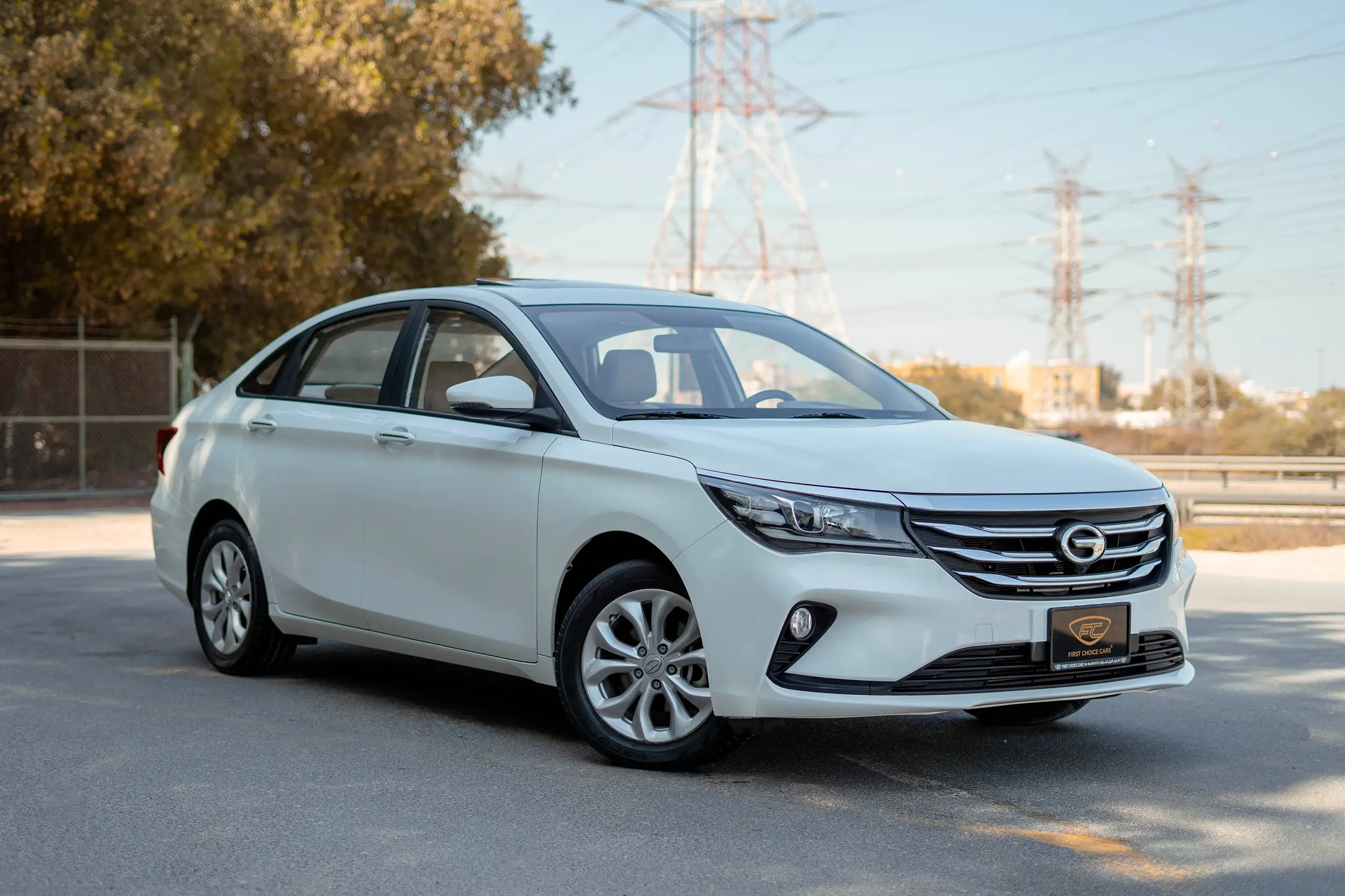 Used 2023 GAC GA4 GE White – Right Front Diagonal (45°) View at First Choice Cars Sharjah
