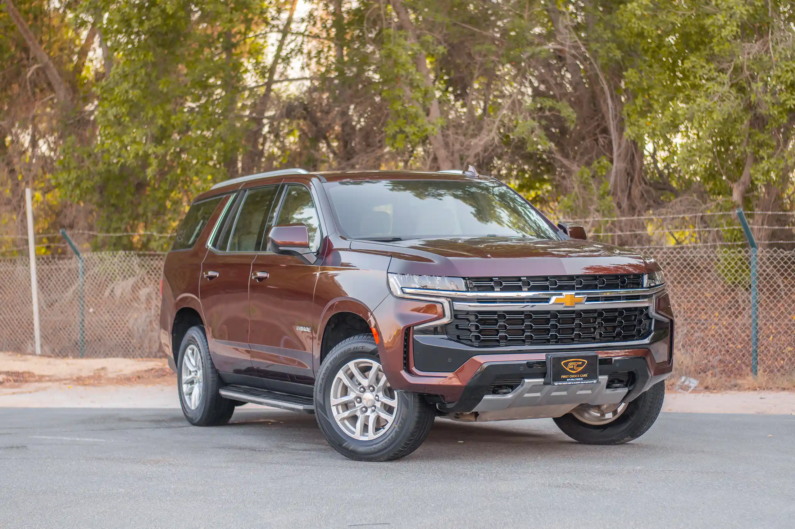 Used 2023 Chevrolet Tahoe LS Maroon – Right Front Diagonal (45°) View at First Choice Cars Sharjah