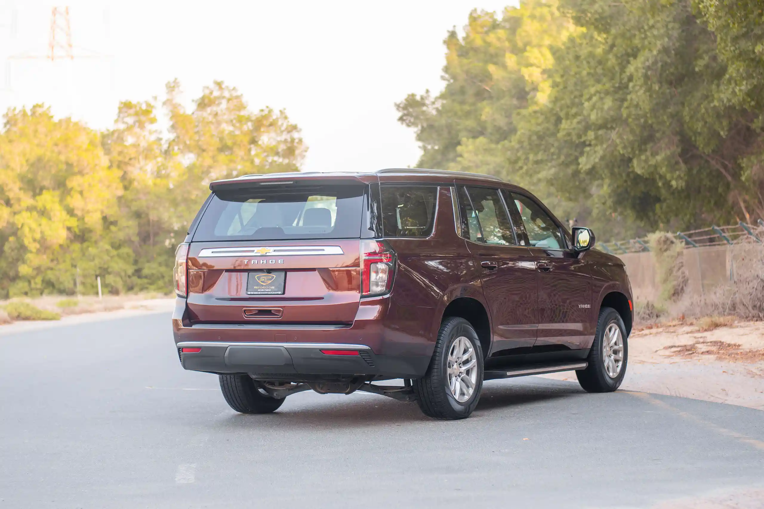 Used 2023 Chevrolet Tahoe LS Maroon – Right Back Diagonal (45°) View at First Choice Cars Sharjah