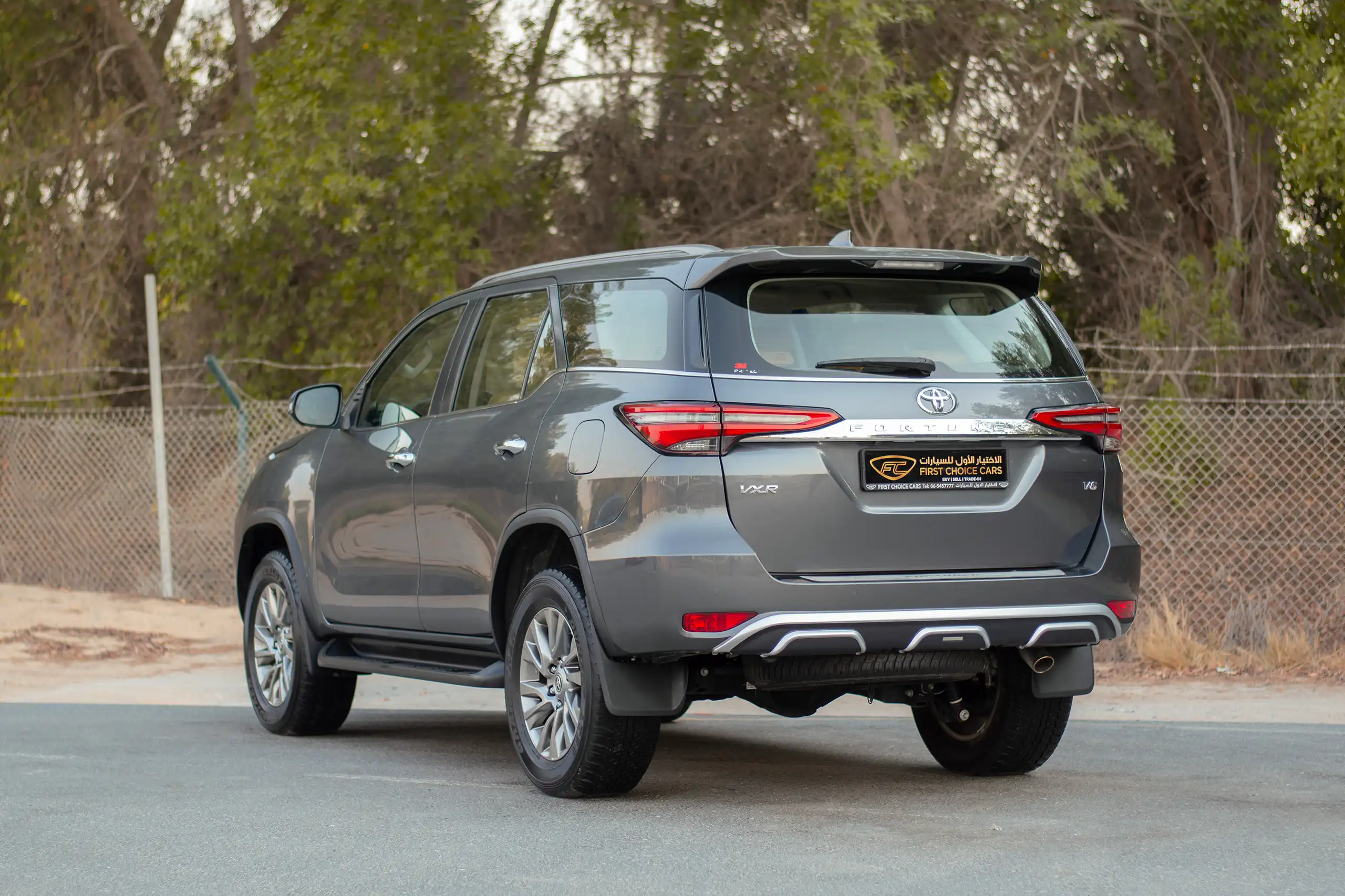 Used 2022 Toyota Fortuner 4.0L VXR Grey – Left Back Diagonal (45°) View at First Choice Cars Sharjah