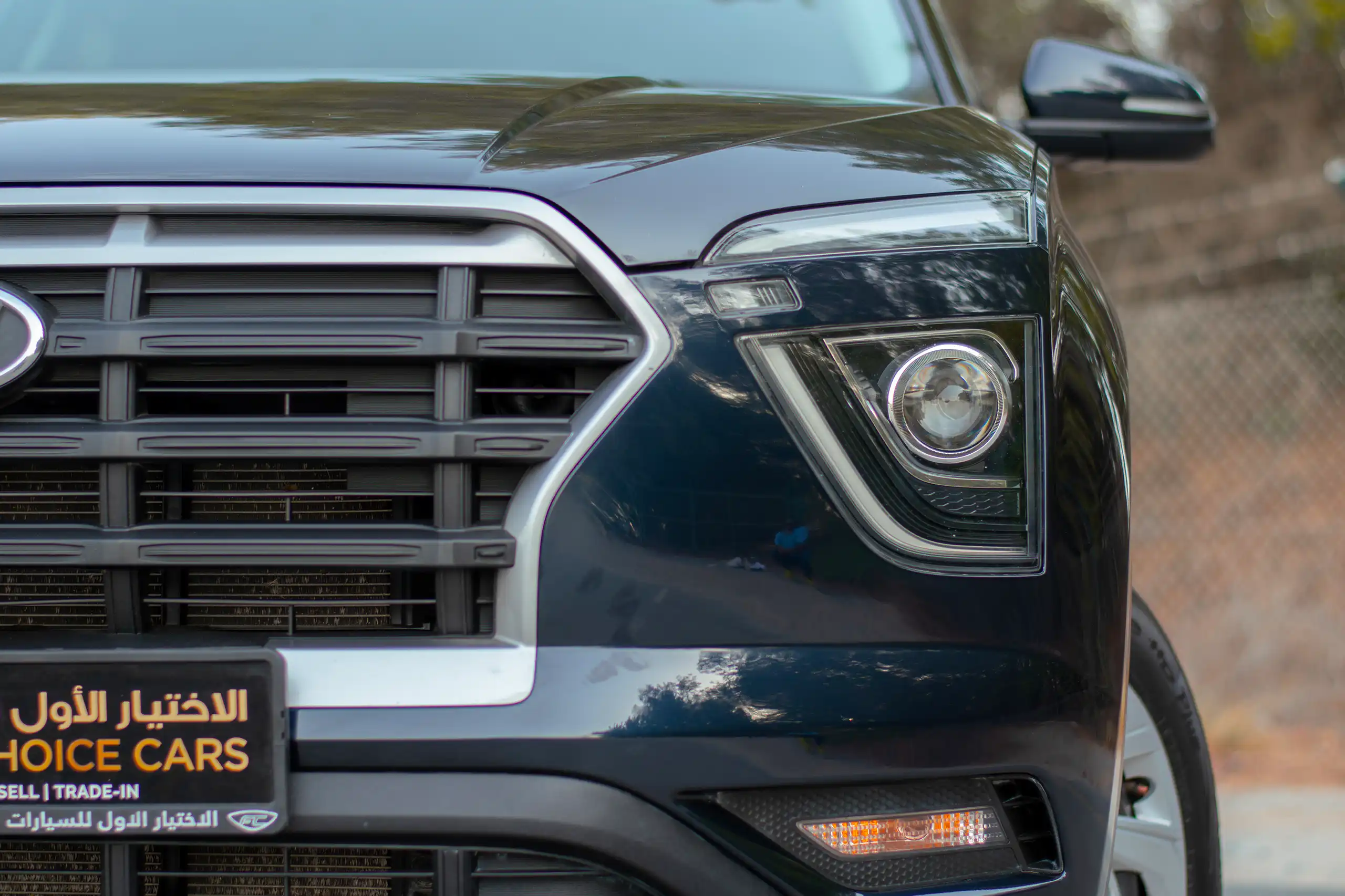 Used 2022 Hyundai Creta Smart Blue – Headlight Close-up at First Choice Cars Sharjah