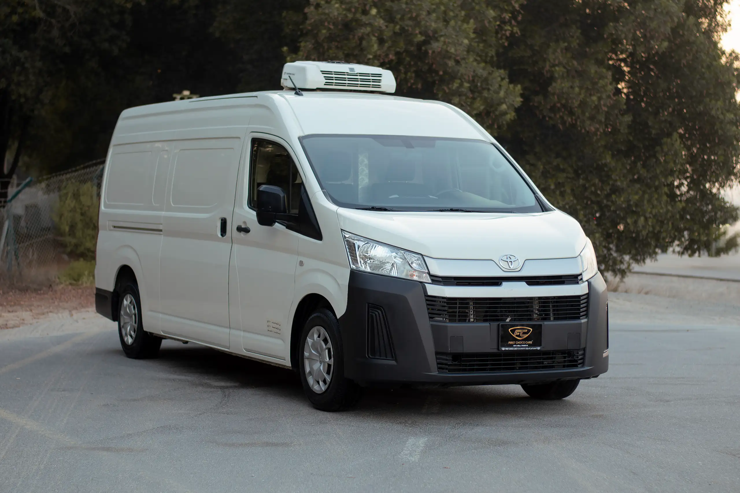 Used 2021 Toyota Hiace GL- High Roof Freezer Van White – Right Front Diagonal (45°) View at First Choice Cars Sharjah