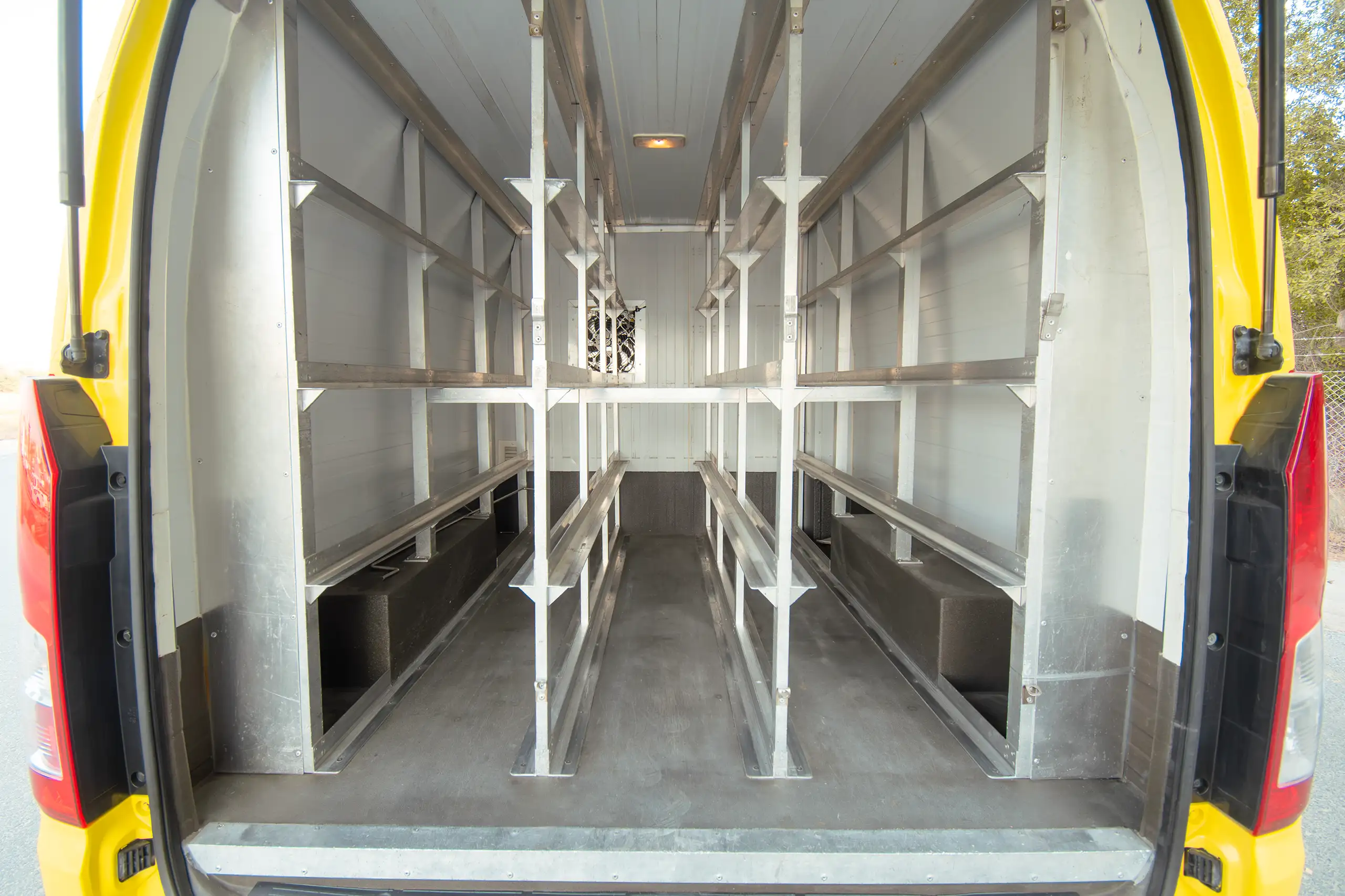 Used 2020 Toyota Hiace GL- High Roof Freezer Van Yellow – Chiller Box Rear Opening View at First Choice Cars Sharjah