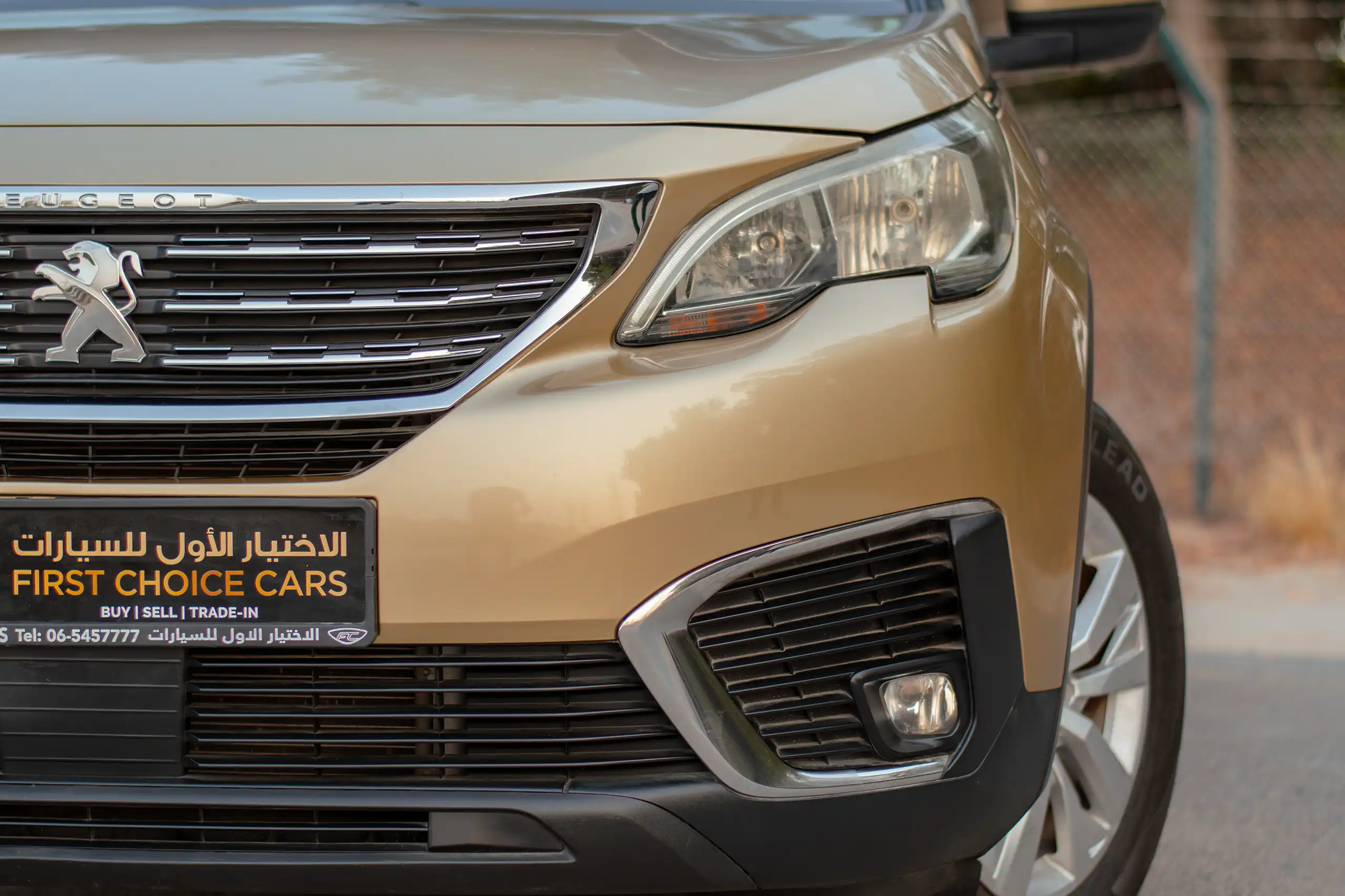 Used 2019 Peugeot 5008 Active Gold – Headlight Close-up at First Choice Cars Sharjah