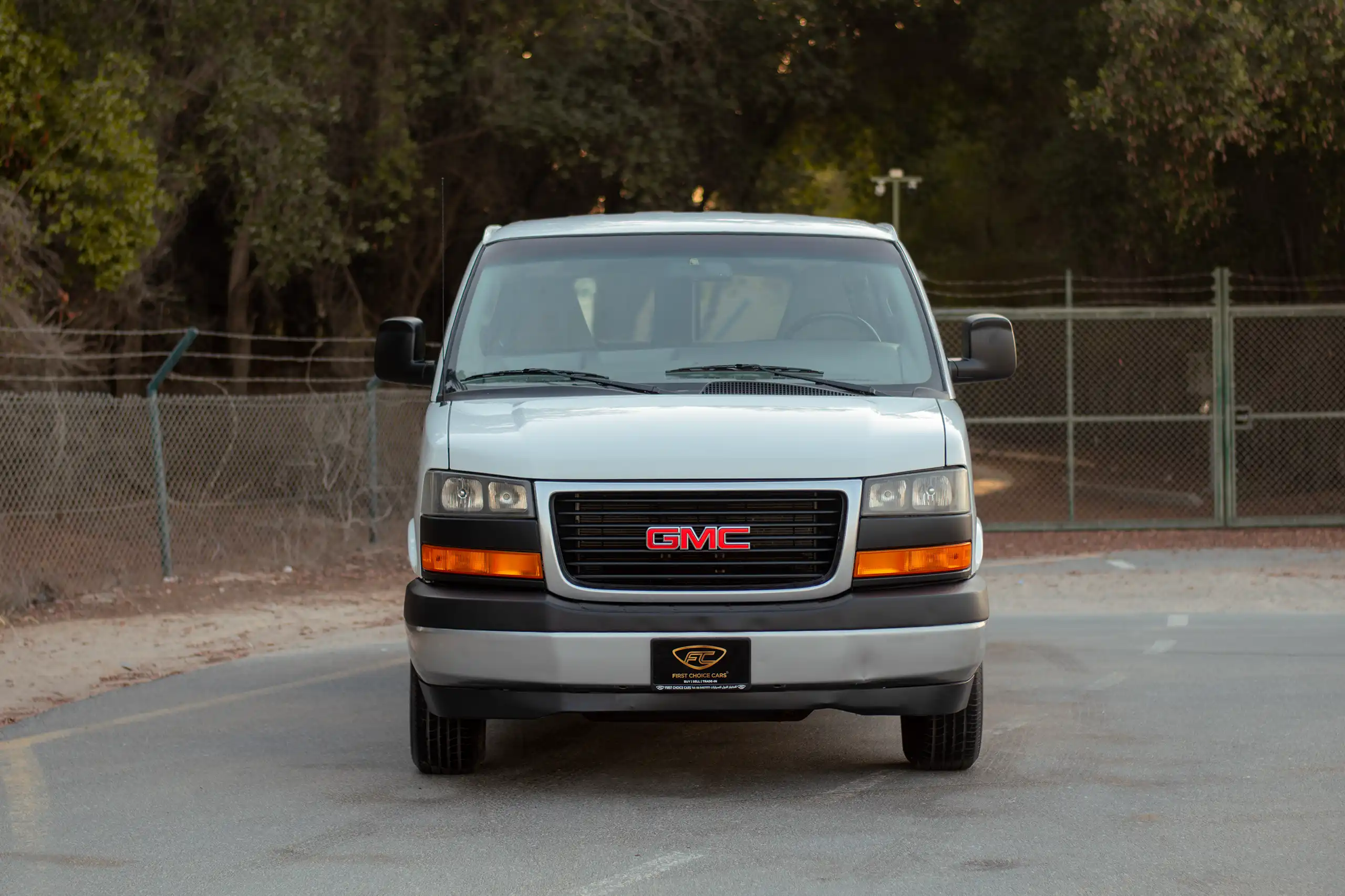 Used 2019 GMC Savana 3500 15-Seater Passenger White – Front View at First Choice Cars Sharjah
