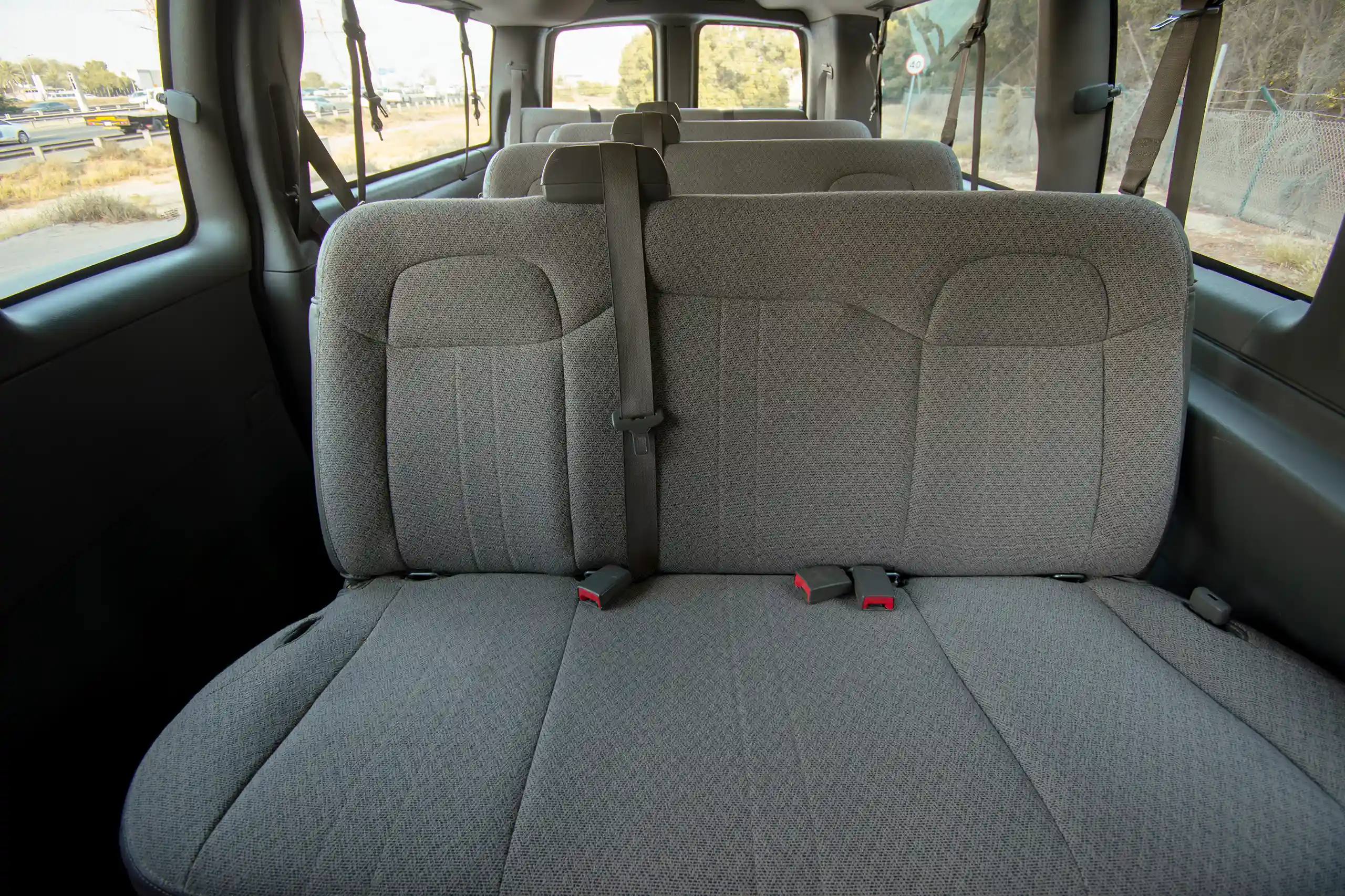 Used 2019 GMC Savana 3500 15-Seater Passenger White – Rear Seat View at First Choice Cars Sharjah