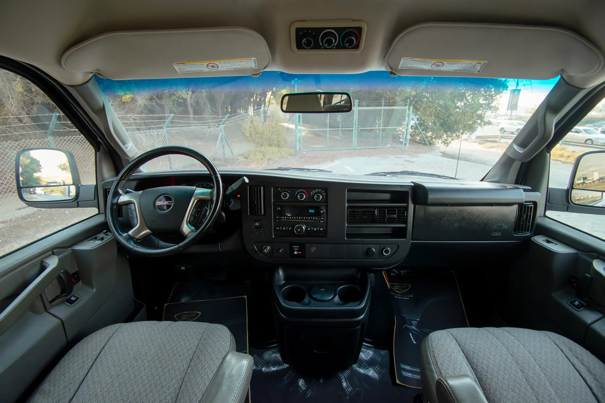 Used 2019 GMC Savana 3500 White – Front Cabin / Dashboard Full View at First Choice Cars Sharjah