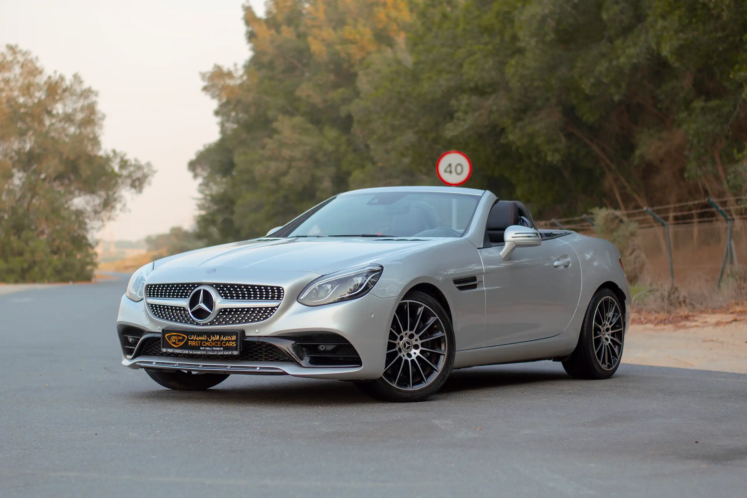 Used 2017 Mercedes Benz SLC-CLASS 200 Silver – Left Front Diagonal (45°) View at First Choice Cars Sharjah
