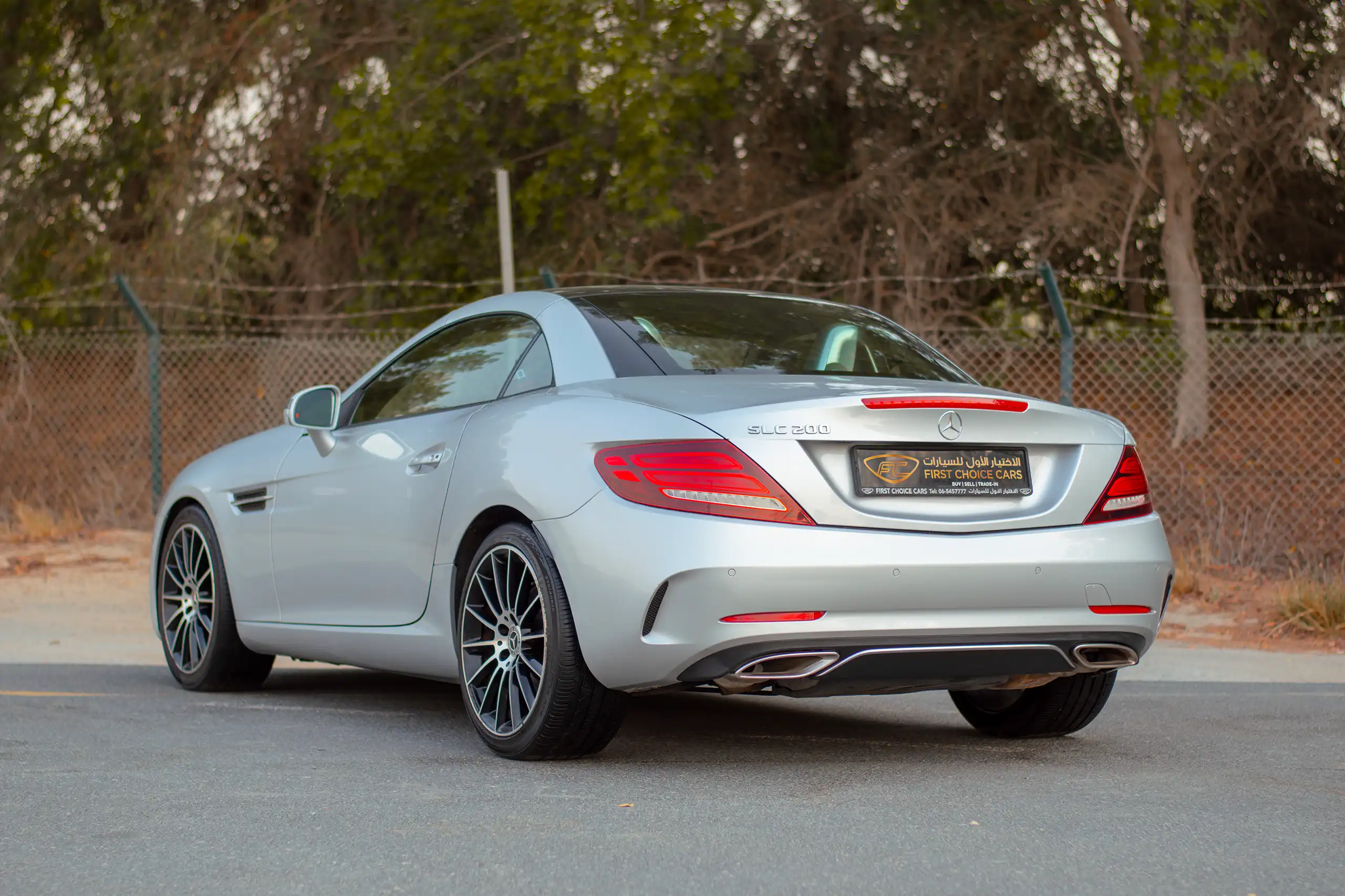 Used 2017 Mercedes Benz SLC-CLASS 200 Silver – Left Back Diagonal (45°) View at First Choice Cars Sharjah