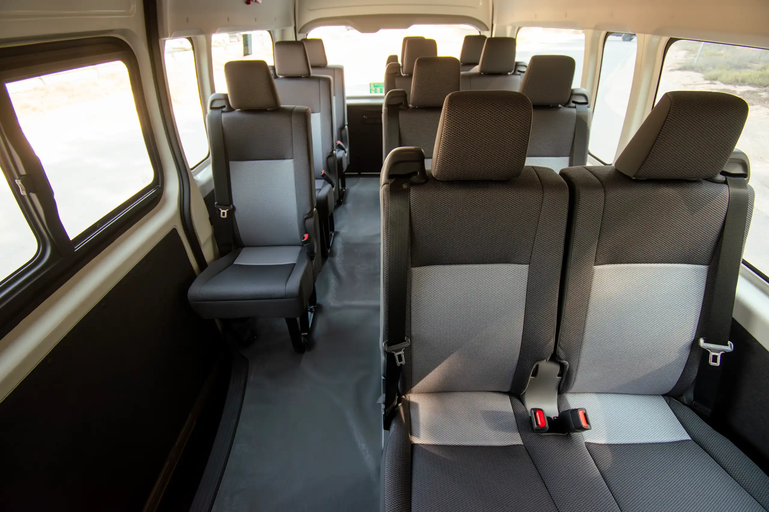 Used 2025 Toyota Hiace High Roof White – Rear Seat View at First Choice Cars Sharjah