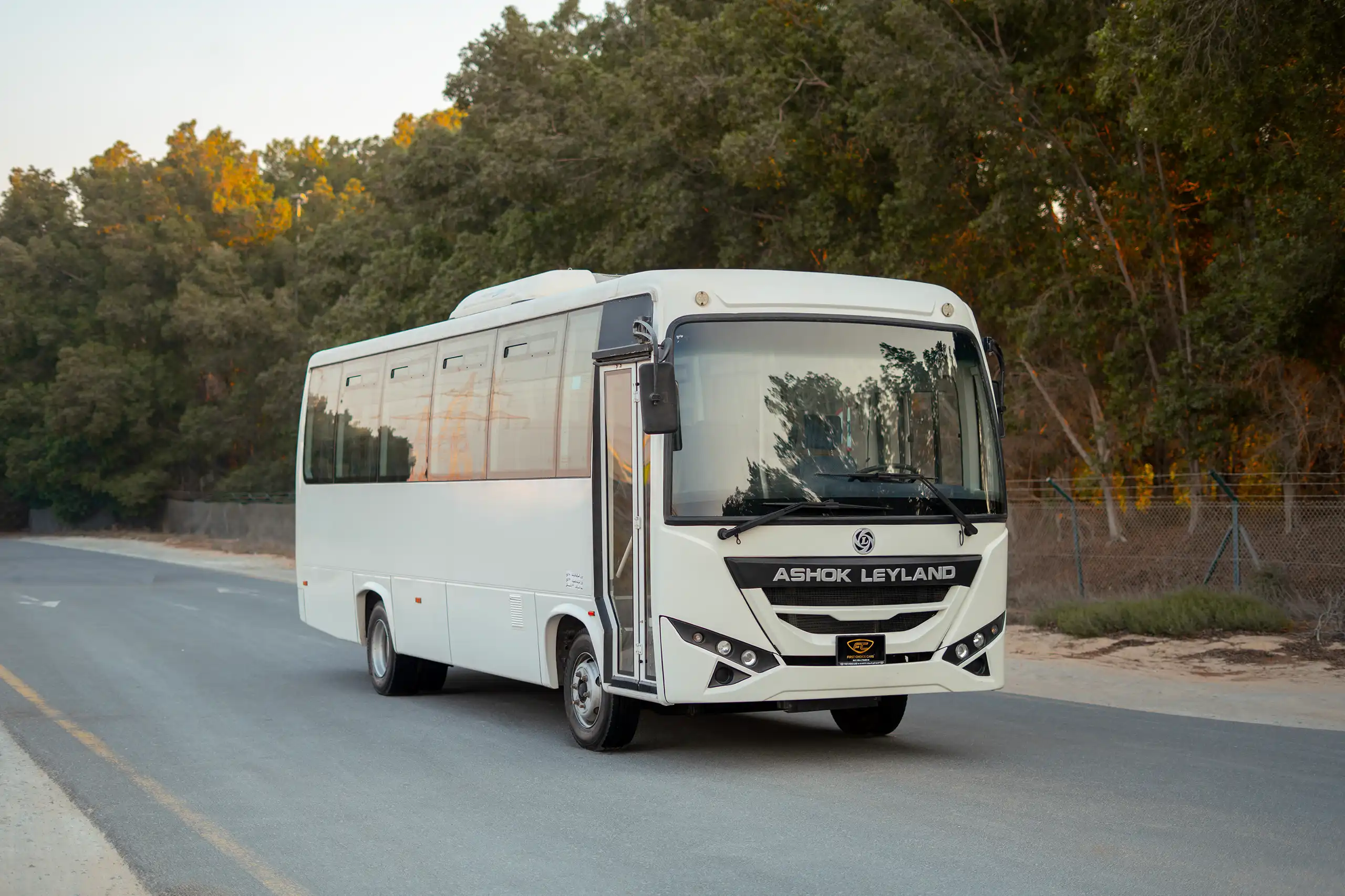 Used 2022 Ashok Leyland Oyster Bus White – Rear Left Side with Door Open View at First Choice Cars Sharjah
