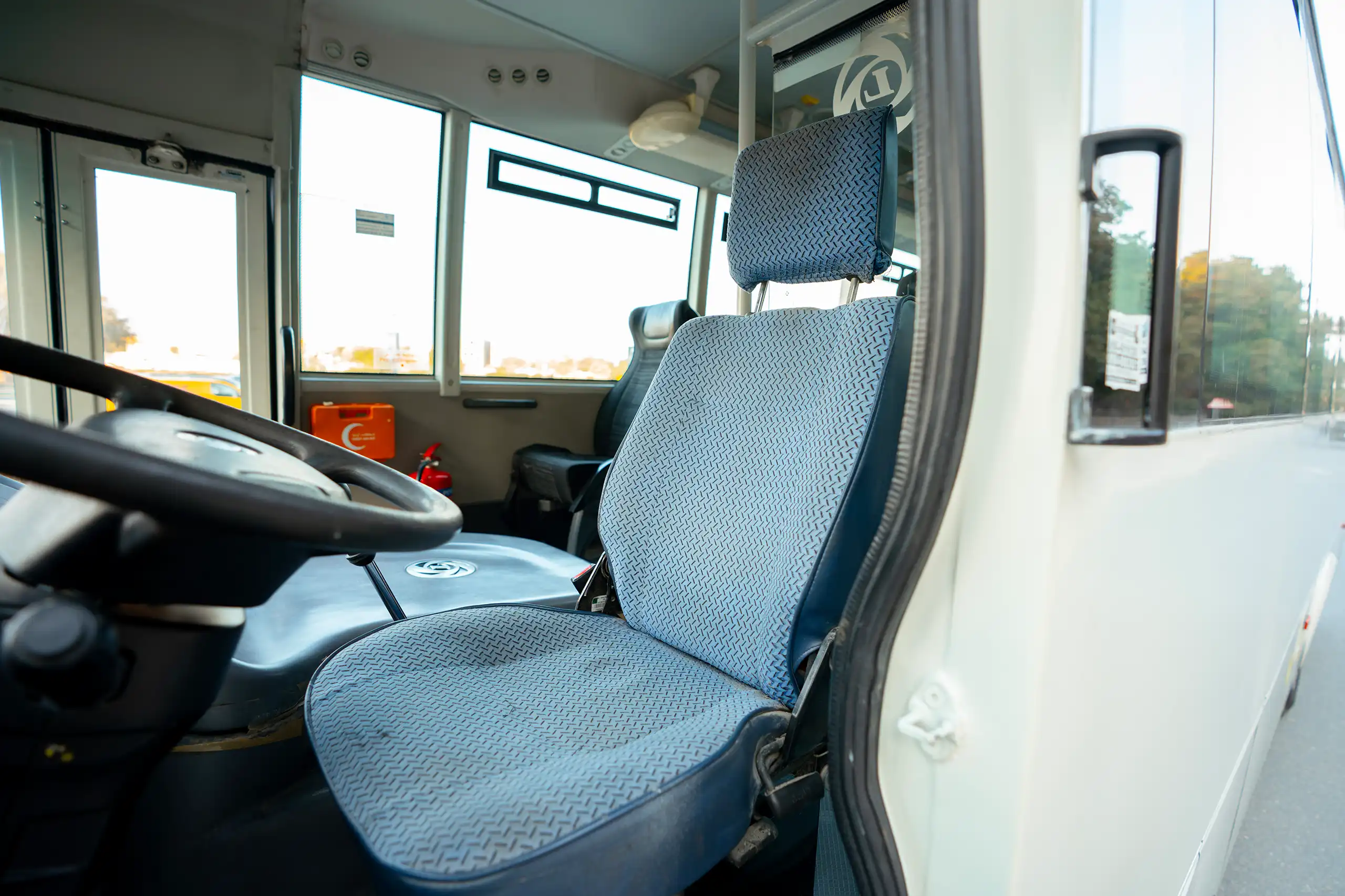 Used 2022 Ashok Leyland Oyster Bus White – Front Driver Side Cabin View at First Choice Cars Sharjah