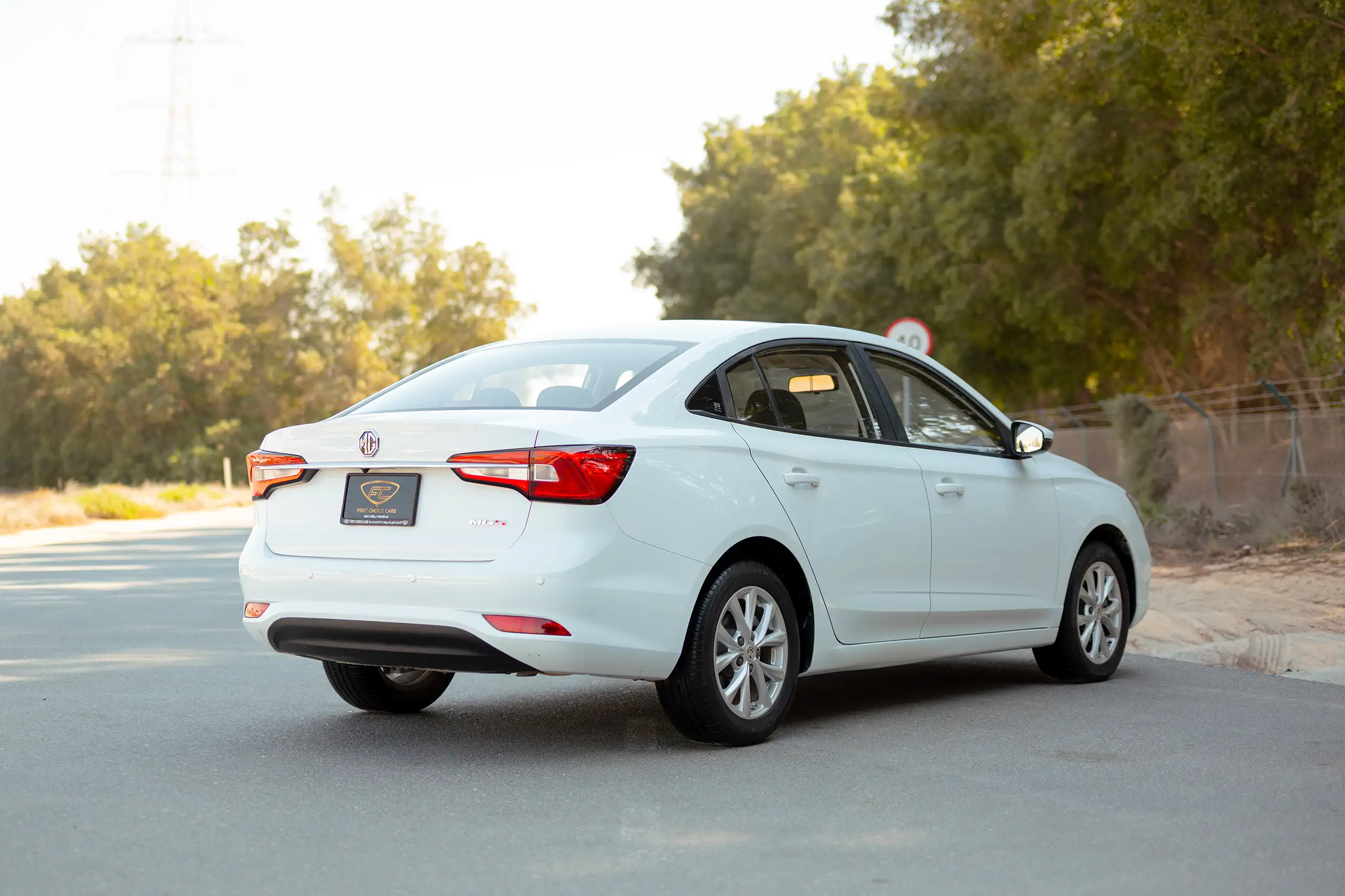 Used 2022 MG 5 Comfort White – Right Back Diagonal (45°) View at First Choice Cars Sharjah